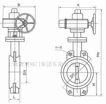 對夾式電動蝶閥外形尺寸，安裝圖